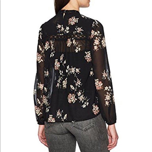Lucky Brand black sheer floral mock neck blouse Dark romantic blouse Fancy top - Picture 3 of 9